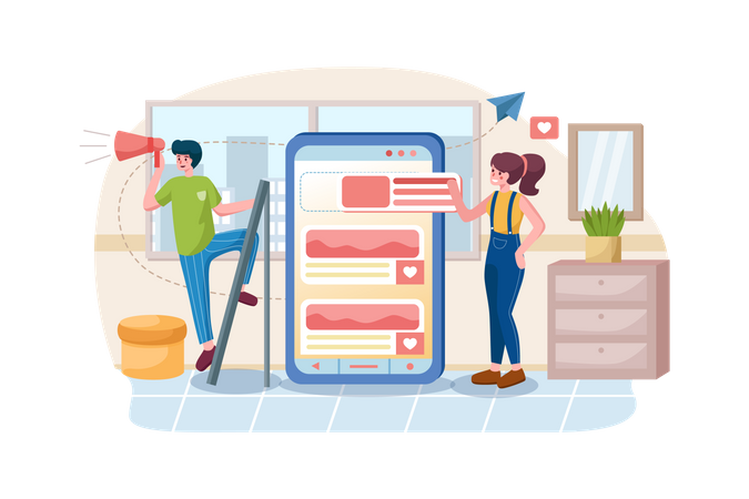 Application development and social media marketing concept  Illustration
