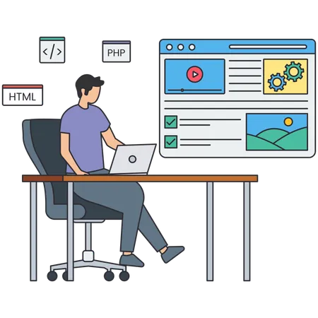 Application manager working on laptop  Illustration