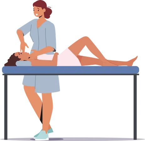 Ostéopathie féminine appliquant un massage du visage  Illustration