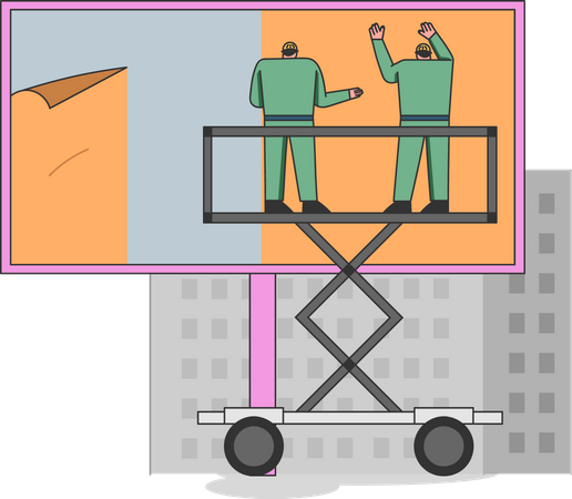 Applying poster on billboard  Illustration