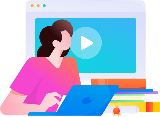 Étudiant apprenant à partir de vidéos en ligne  Illustration