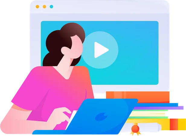 Étudiant apprenant à partir de vidéos en ligne  Illustration