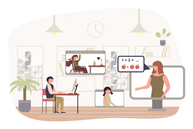 Apprentissage des étudiants en classe virtuelle  Illustration