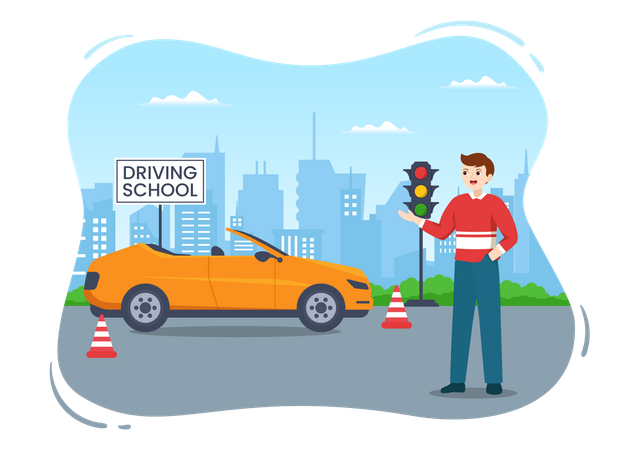 Aprendendo a dirigir para obter carteira de motorista  Ilustração