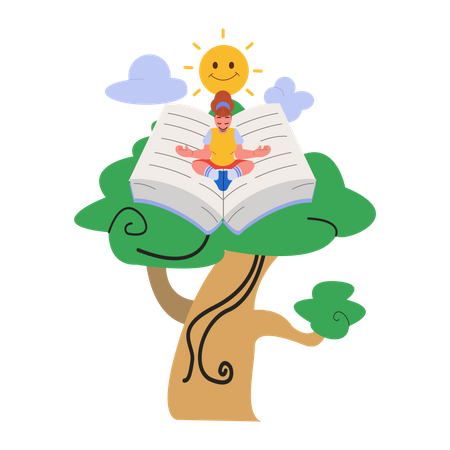 Aprendendo ioga e meditação no livro  Ilustração
