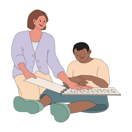 Aprendendo a língua braille  Ilustração