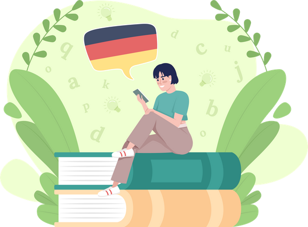 Aprender alemán con aplicación móvil  Ilustración