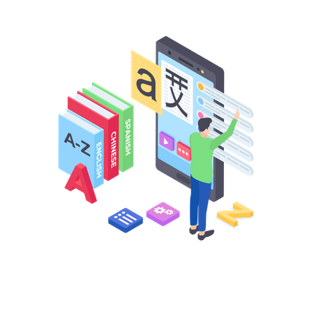 Aprendizagem de idiomas on-line  Ilustração