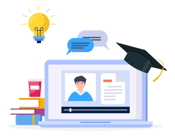 Aprendizagem do aluno usando e-learning  Ilustração