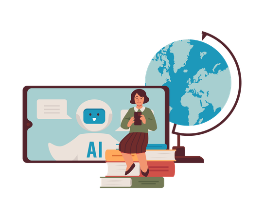 Aprendizagem global online usando inteligência artificial  Ilustração