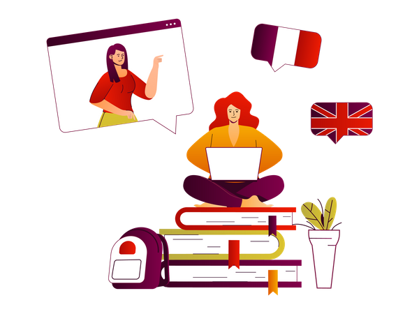 Aprendizaje de lengua extranjera en línea  Ilustración