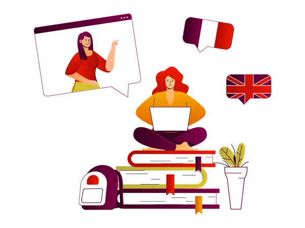 Aprendizaje de lengua extranjera en línea  Ilustración