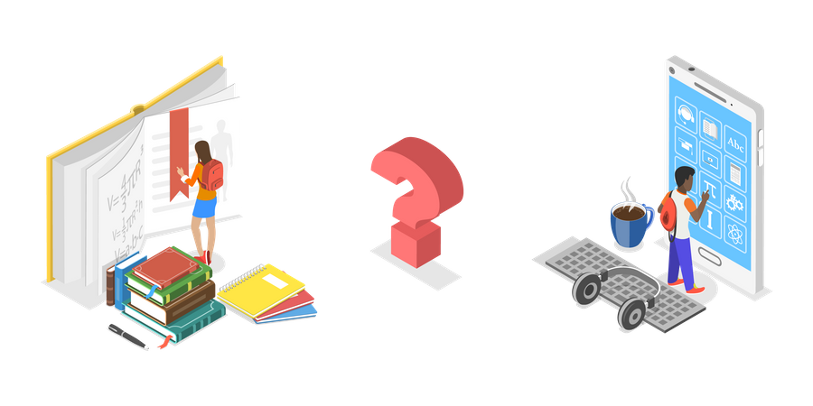 Aprendizaje en línea versus aprendizaje fuera de línea  Ilustración