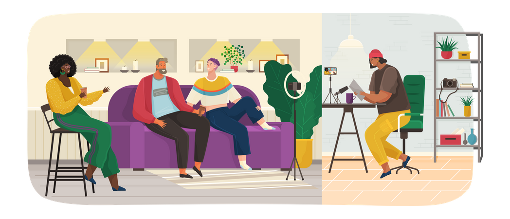 Apresentador de rádio entrevistando pessoas  Illustration