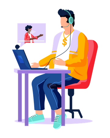 Apresentador de rádio está assistindo podcast  Illustration