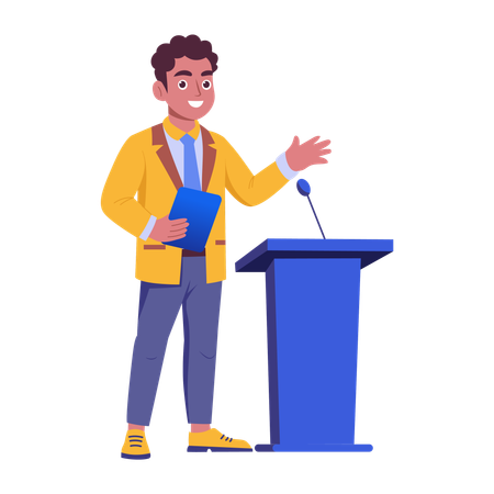 Apresentador faz discurso  Ilustração