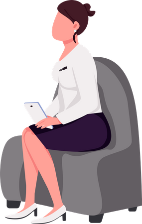 Apresentadora de talk show feminina sentada em uma poltrona  Ilustração