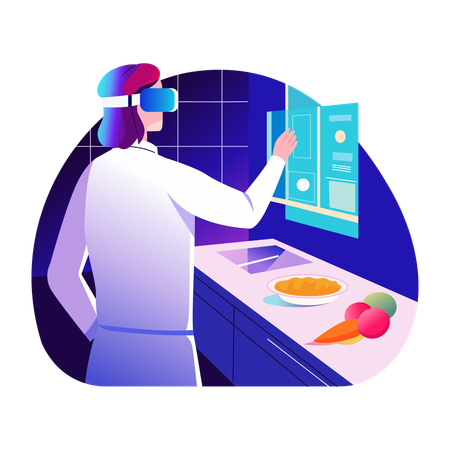 AR-Chef wählt und interagiert mit virtuellem Rezeptbuch  Illustration