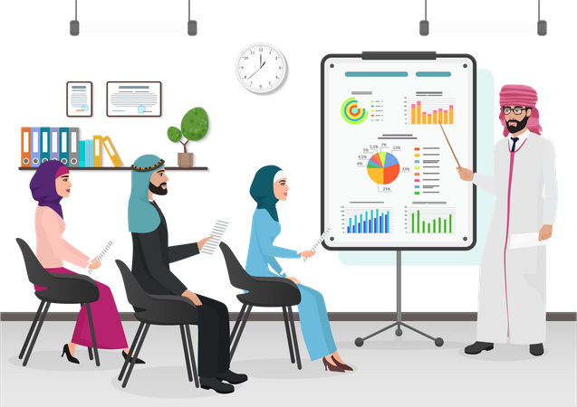 Arab business people talking in meeting  Illustration