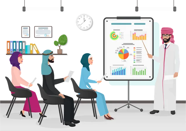 Arab business people talking in meeting  Illustration