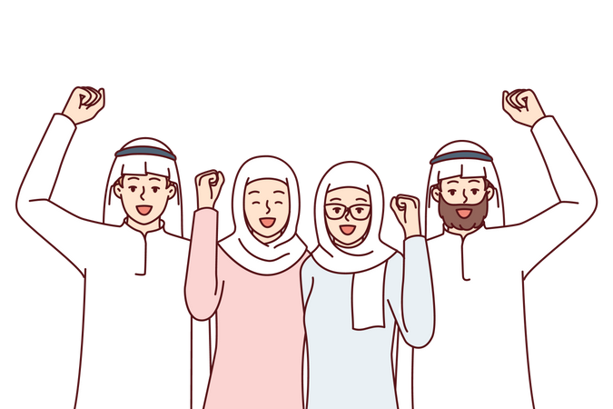 Arab business team cheering  Illustration