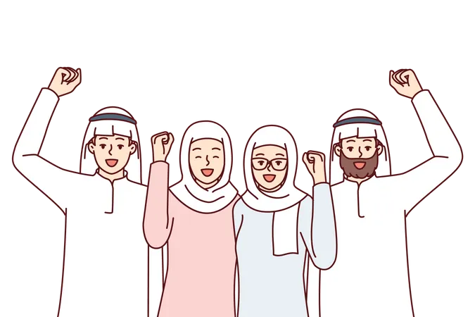 Arab business team cheering  Illustration