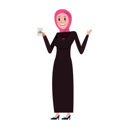 Arab Business Woman With Coffee Vector Illustration Illustration