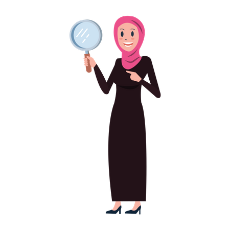 Arab business woman holding magnifier glass  Illustration