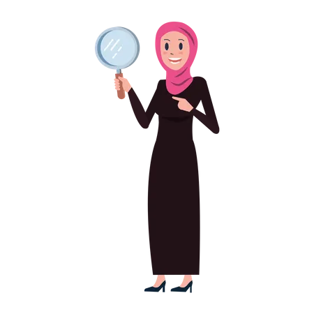 Arab business woman holding magnifier glass  Illustration