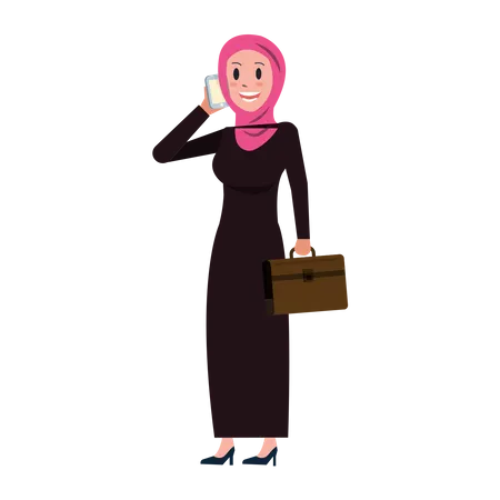 Arab Business Woman Talking On Smartphone Vector Illustration Illustration