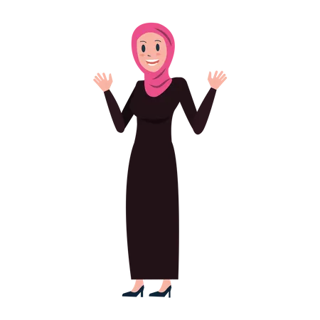 Arab Business woman waving both hand  Illustration
