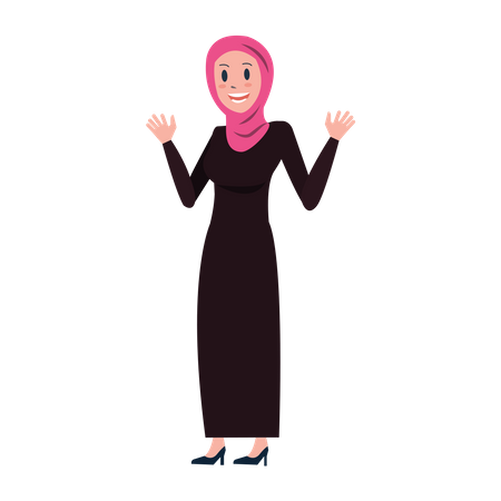 Arab Business woman waving both hand  Illustration