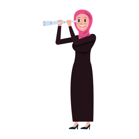 Arab business woman with binoculars  Illustration