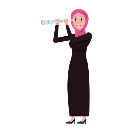 Arab Business Woman With Binoculars Vector Illustration Illustration