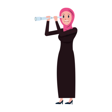 Arab business woman with binoculars  Illustration