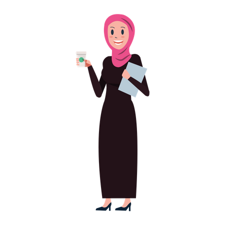Arab business woman with coffee and document  Illustration