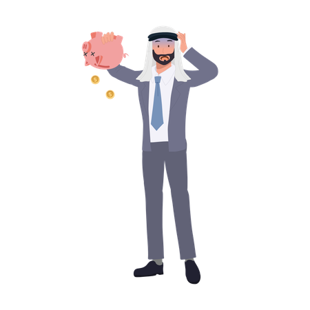 Arab Businessman Broken with Empty Money Piggy Bank  Illustration