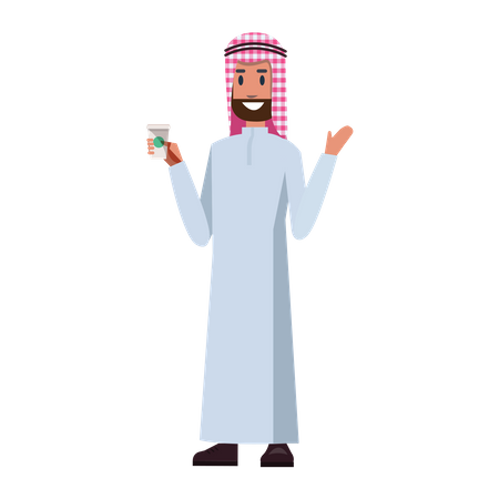 Arab Businessman drinking coffee with taking  Illustration