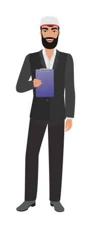 Arab businessman holding document  Illustration