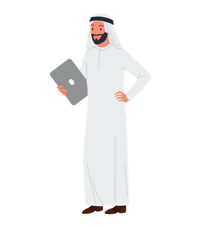 Arab businessman holding laptop  Illustration