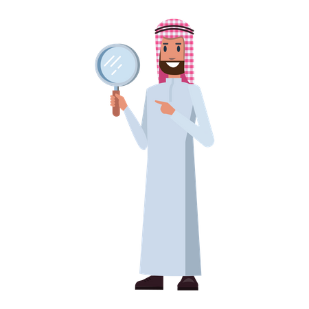 Arab Businessman holding magnifier glass  Illustration