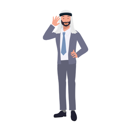 Arab Businessman in Suit is Waving as Friendly Greeting  Illustration