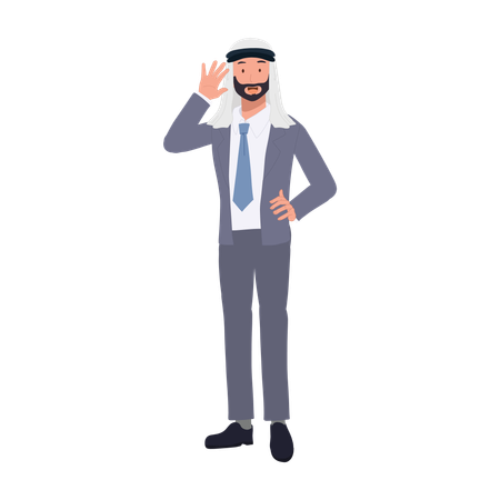 Arab Businessman in Suit is Waving as Friendly Greeting  イラスト