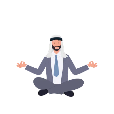 Mindfulness Concept Arab Businessman Is Meditating Illustration