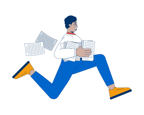 Arab businessman running with papers stack in hand  Illustration