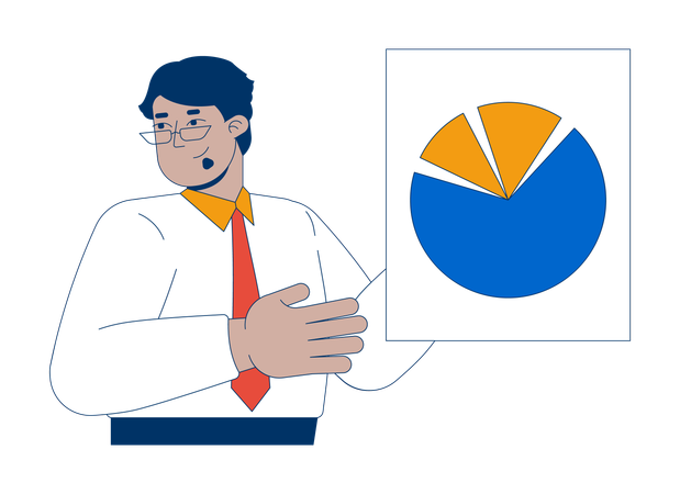 Arab businessman showing pie chart financial report  Illustration