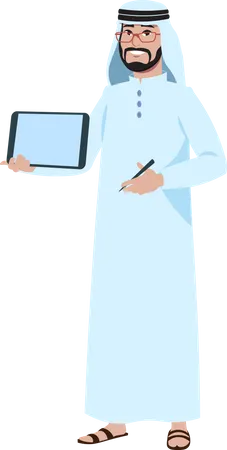 Arab businessman showing tablet  Illustration