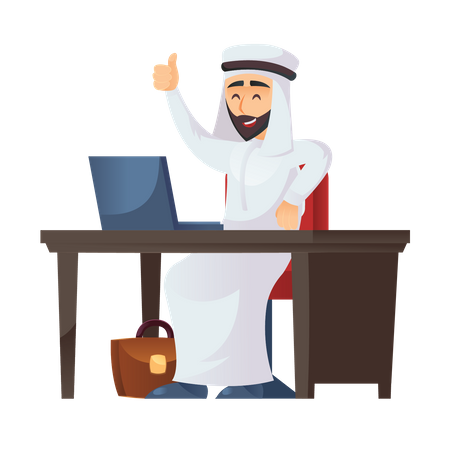 Arab businessman sitting on desk  Illustration