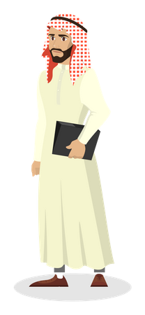 Arab businessman standing with documents  Illustration