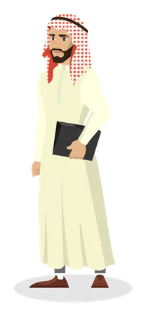 Arab businessman standing with documents  Illustration